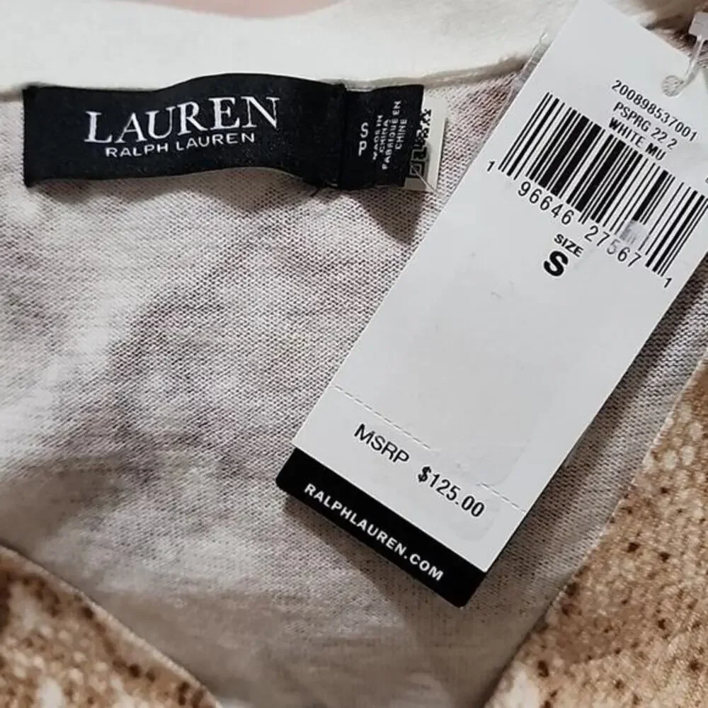 LAUREN Ralph‎ Lauren Tan Snakeskin Print Cotton-Blend Cardigan Size Small New